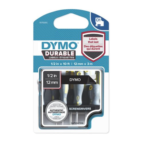 D1 Dur Wht on Blk 12mm x 3m Tech